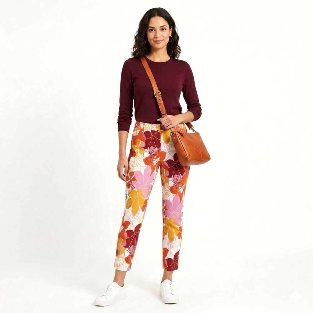 Grace Dane Lewis Floral High Waist Crop Pants 14 Cotton Stretch Pockets Lined